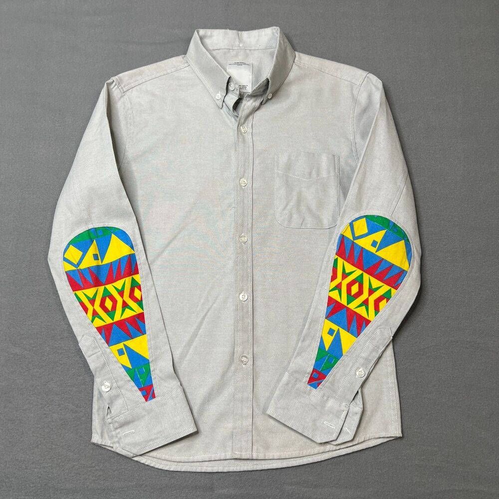Visvim Albacore Shirt Men's Medium Beige Long Sleeve Elbow Patches Button-Down